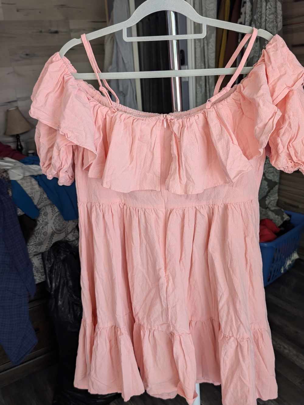 Ladies Pink Ruffle Off-Shoulder Dress - Picture 6 of 7